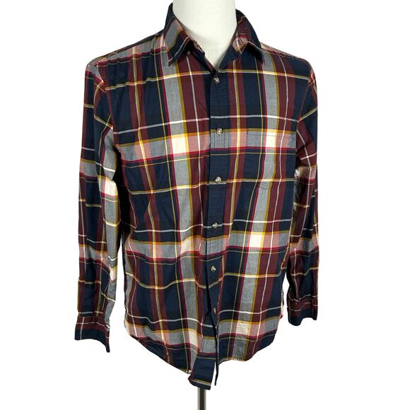 Banana Republic Navy Red Plaid Button Down Shirt Medium Business Casual - Picture 1 of 4